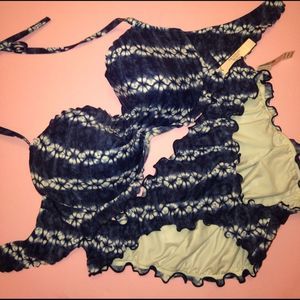 VS 32ddd BIKINI TIE DYE INK BLOT NAVY RUFFLE